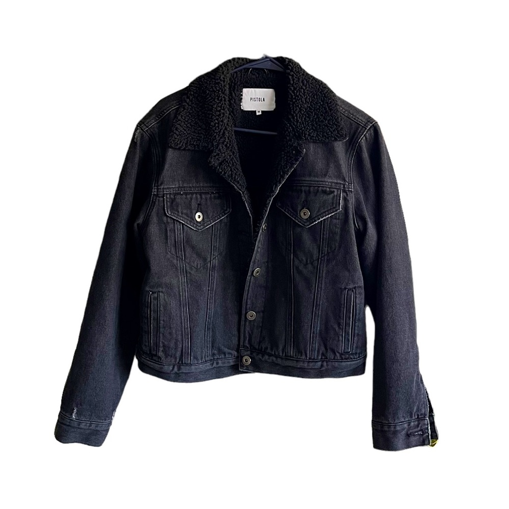 Pistola black denim sherpa jean jacket Size M